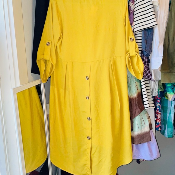 Blu Heaven mustard yellow tunic shirt elbow length sleeves high low hem buttons - Picture 3 of 4